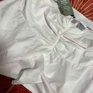 White Ruched Sporty Mini Skirt